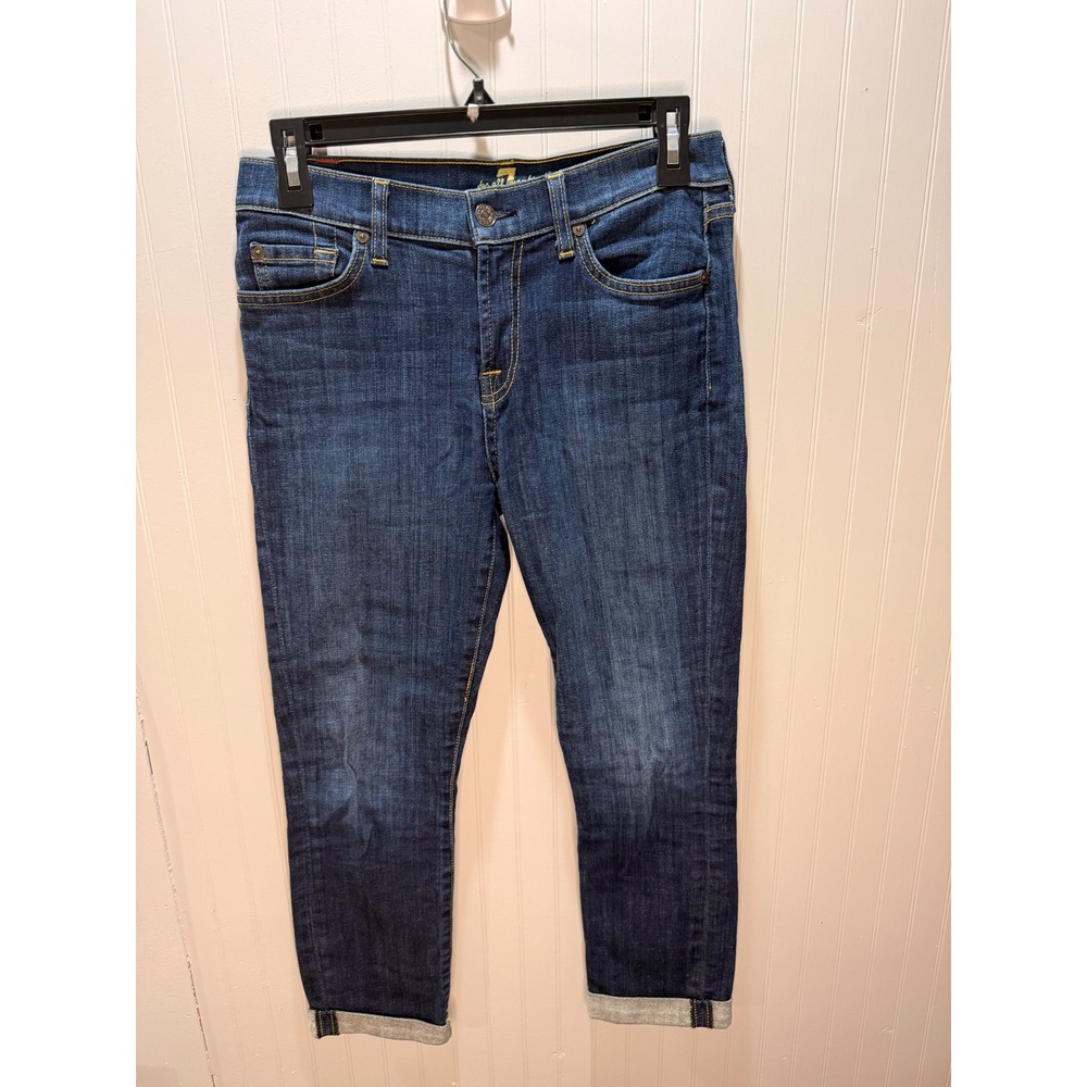 7 For All Mankind Womens The Skinny Crop & Roll Jeans Dark‎ Wash Denim Size 26